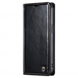 „CaseMe“ Leather solidus atverčiamas dėklas - juodas (iPhone 13)