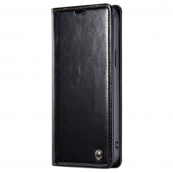 „CaseMe“ Leather solidus atverčiamas dėklas - juodas (iPhone 13 Pro)